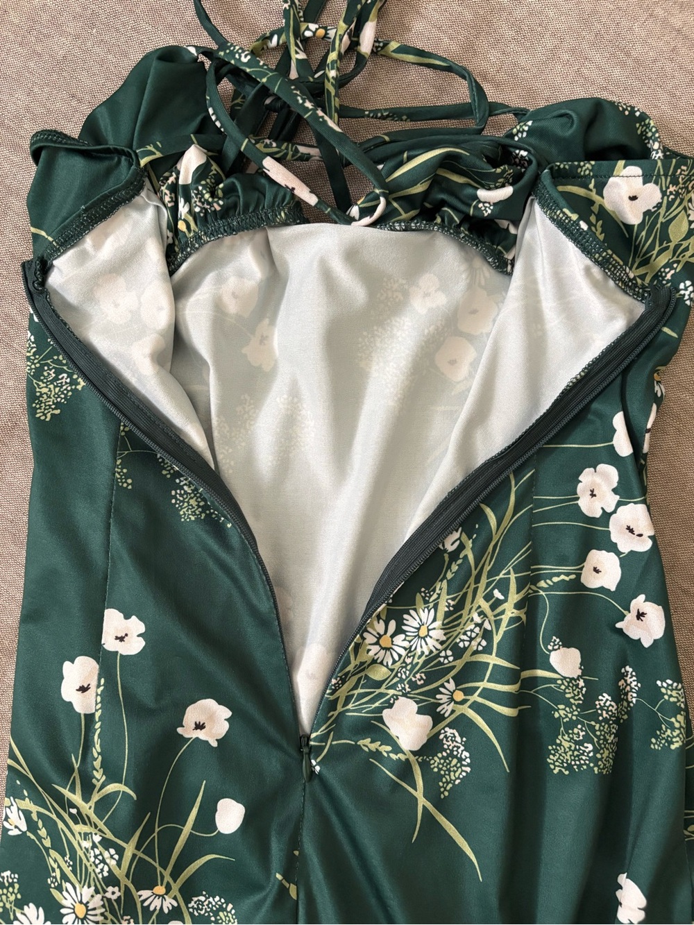 Parthea Floral Satin Slip Maxi Dress M Lace Up Open Back Summer Wedding Guest - Picture 10 of 14